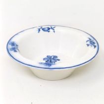 An 18th century porcelain blue and white bowl, decorated flowers, W mark to base, 10 cm diameter