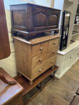 A pine chest, having two short and two long drawers, 82 cm wide, an oak TV stand, and an oak