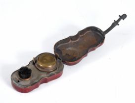 An unusual 19th century travelling inkwell, in the form of a violin, 12 cm