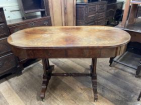 A 19th century Continental mahogany table, having two drawers, 130 cm, and three dining chairs (4)