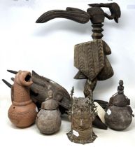 An African carving of a Cloco, 56 cm high, and five pieces of African art (6)