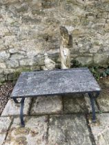 A composite stone statue of a lady, 100cm high, another and a low table (3)