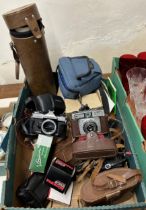 Assorted cameras and lenses (box)
