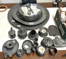 A pewter charger, 46 cm diameter, and assorted other pewter (qty) Comes with various handwritten