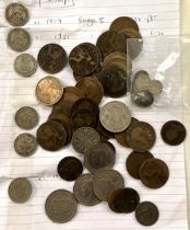 Seven George V florins, and assorted other coins