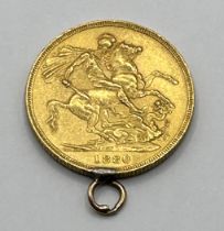A Victorian gold sovereign, 1880, with a later mount, untested