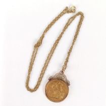 George V Gold Sovereign, 1912, with a yellow metal mount and chain