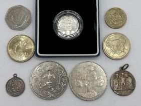 A silver proof £1 coin, 1987, and other assorted commemorative coins