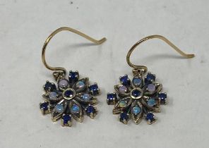 A pair of 9ct gold, sapphire and opal earrings Condition good, a 20th/21st century copy