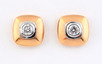 A pair of Boodles Amare 18ct gold, platinum and diamond set ear studs Each diamond 4.4 mm diameter