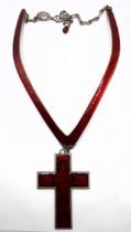 A Jean Paul Gaultier red enamel cross pendant, on a red enamel silver coloured metal necklace