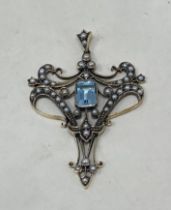 A 9ct gold, topaz and pearl Art Nouveau style pendant Condition good, a 20th/21st century copy