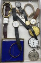 A silver open face pocket watch, and assorted other watches (box)