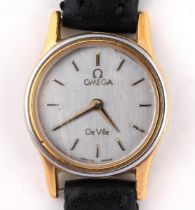 A ladies Omega De Ville wristwatch, on a leather strap with a box