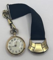 A ladies 18ct gold fob watch, with Arabic numerals, the back with a coronet and initials set with