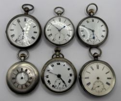 A silver open face pocket watch, and five other pocket watches (6)
