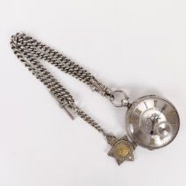 A Victorian silver open face pocket watch, the silvered dial with yellow coloured metal Roman