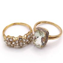 A 9ct gold, blue and white stone ring, ring size S, and a 9ct gold and white stone ring, ring size T