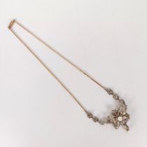 An Art Nouveau style gold, silver and pearl necklace