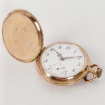 A 14ct gold full hunter pocket watch, the dial with Arabic numerals and a subsidiary seconds dial