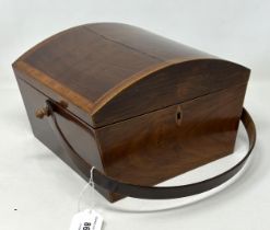 A 19th century mahogany workbox, with a bentwood swing handle, 23 cm wide Top split, probably