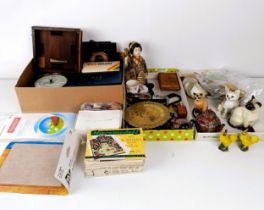 A brass calendar, and assorted other items (3 boxes)