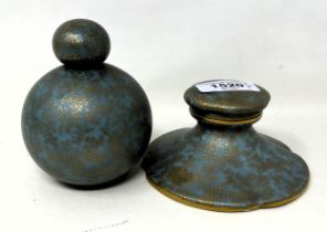 A Royal Worcester inkwell, and a matching scent bottle, 10 cm high (2)