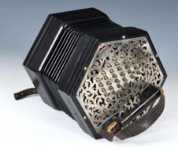 A Lachenal & Co concertina accordion, with thirty one buttons to one end and a total fifty six