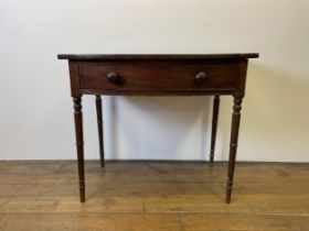 A mahogany bow front side table, with a single frieze drawer, 90 cm wide