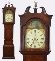 An automata longcase clock, the painted dial signed John Jones, Newtown, with a rocking ship to