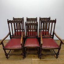 A set of six 17th centry style oak dining chairs, with bobbin turned legs (4+2)