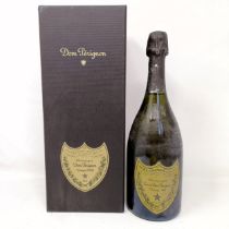 A bottle of Dom Perignon champagne, 1982, in a later box bottle dirty, we do not know how this was