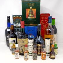 A bottle of Glenfiddich single malt Scotch whisky, a bottle of Francois Puirot cognac, assorted