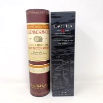 A bottle of Caol Ila 12 year old single malt Scotch whisky, and a bottle of Glenmorangie single malt