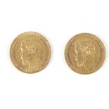 LOT : 5 Roubles, 1898. Or, 3,9 g., A.B.E. 5 Rubles, 1900. Or, 4,3 g., A.B.E. ЛОТ : 5 рублей, 1898