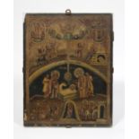 Icône « Nativité de Jésus Christ » Russie, XVIIIe siècle Tempera sur bois 41 х 32 cm, en l’état