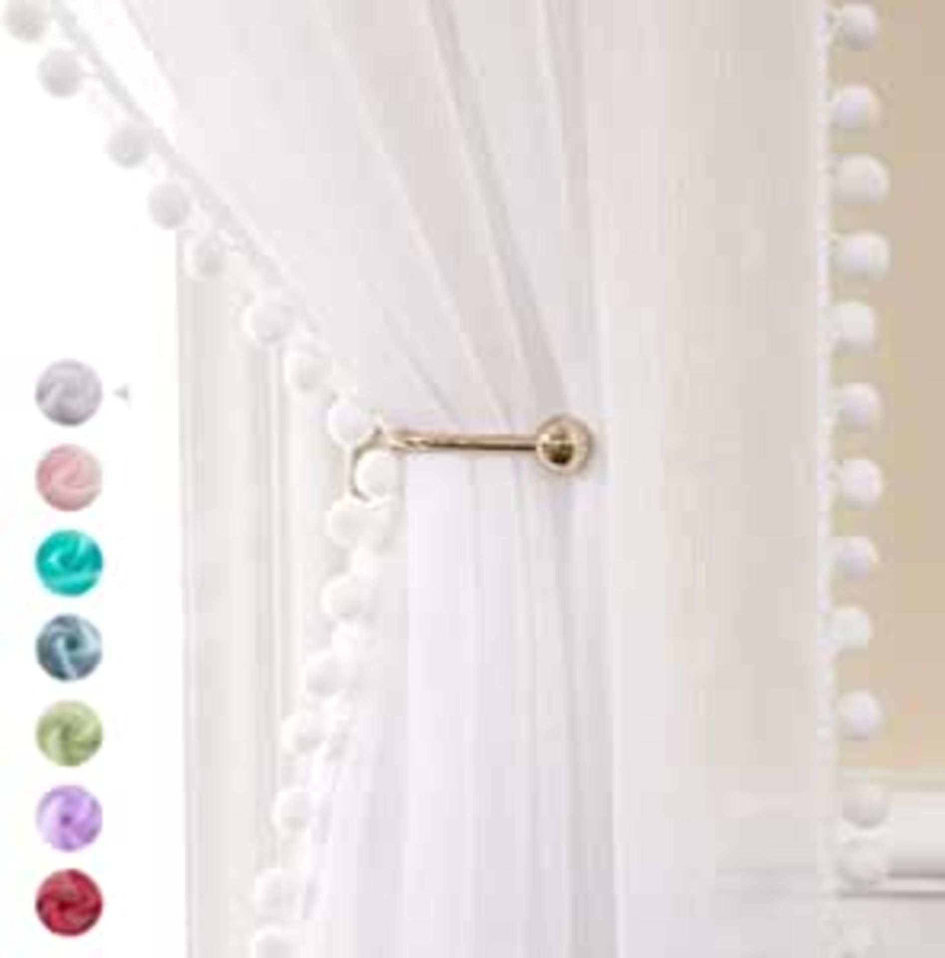 MIULEE Sheer Curtains with Pom Poms-Turquoise Voile Curtains for Bedroom Living Room, Pretty Rod Poc