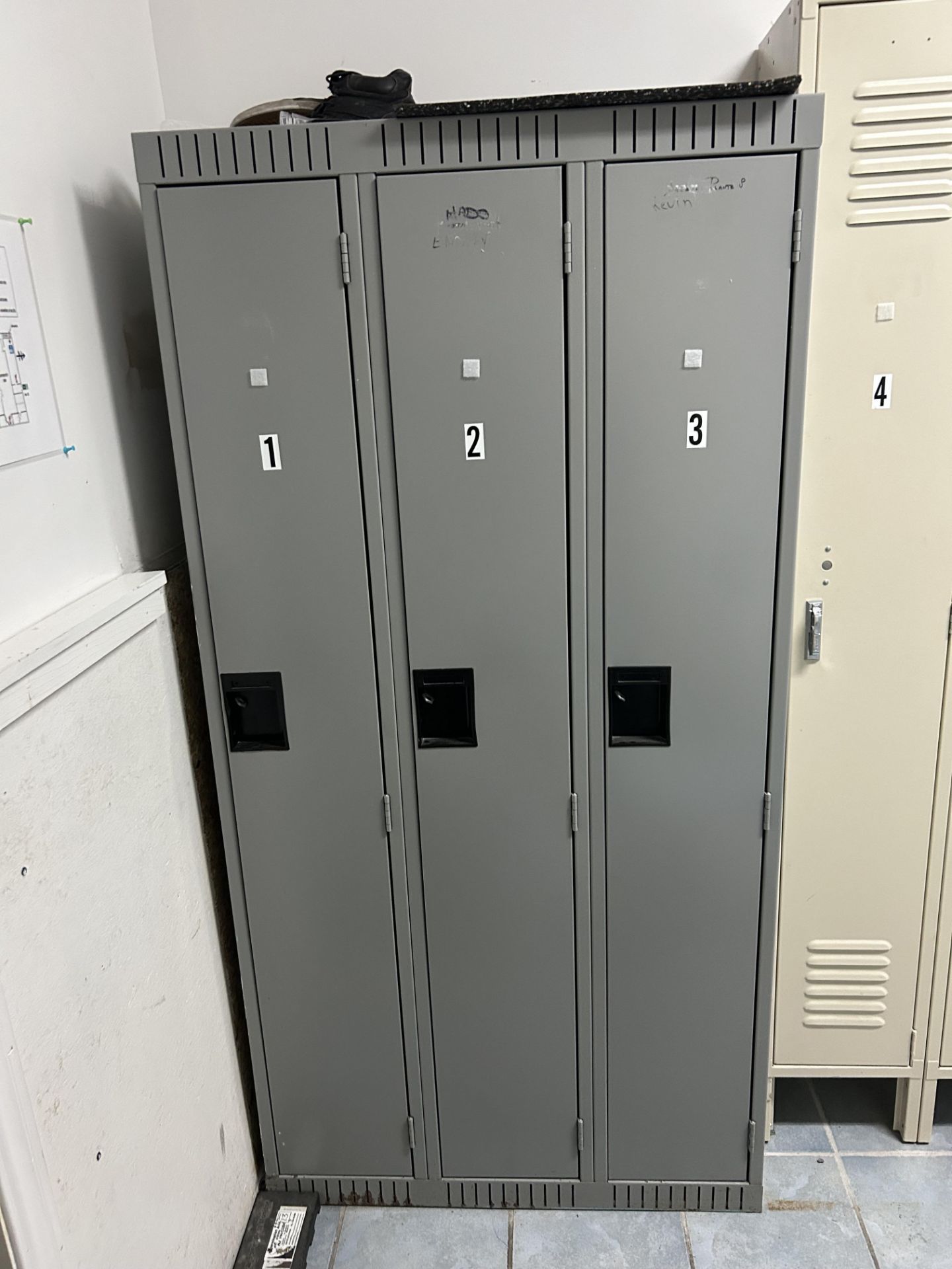 Lot of (5) Sections of 3-Door Vertical Lockers, 15 Doors Total - Image 2 of 4