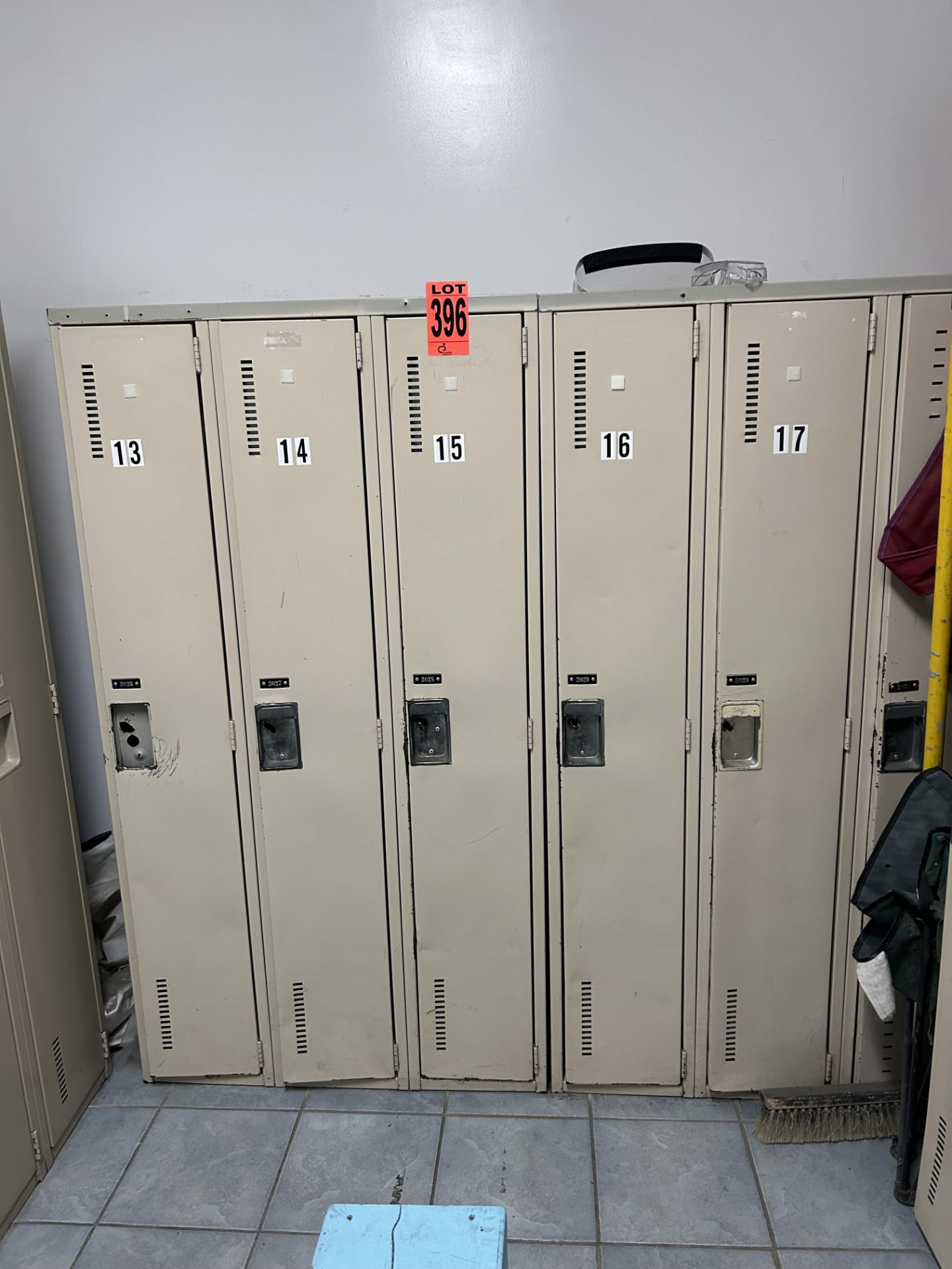 Lot of (5) Sections of 3-Door Vertical Lockers, 15 Doors Total