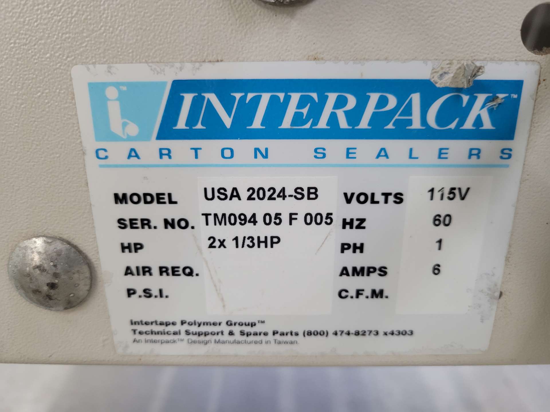 INTERPACK Carton Sealer mod. USA 2024-SB, ser. TM094-05-F-005, 2x 1/3 ...