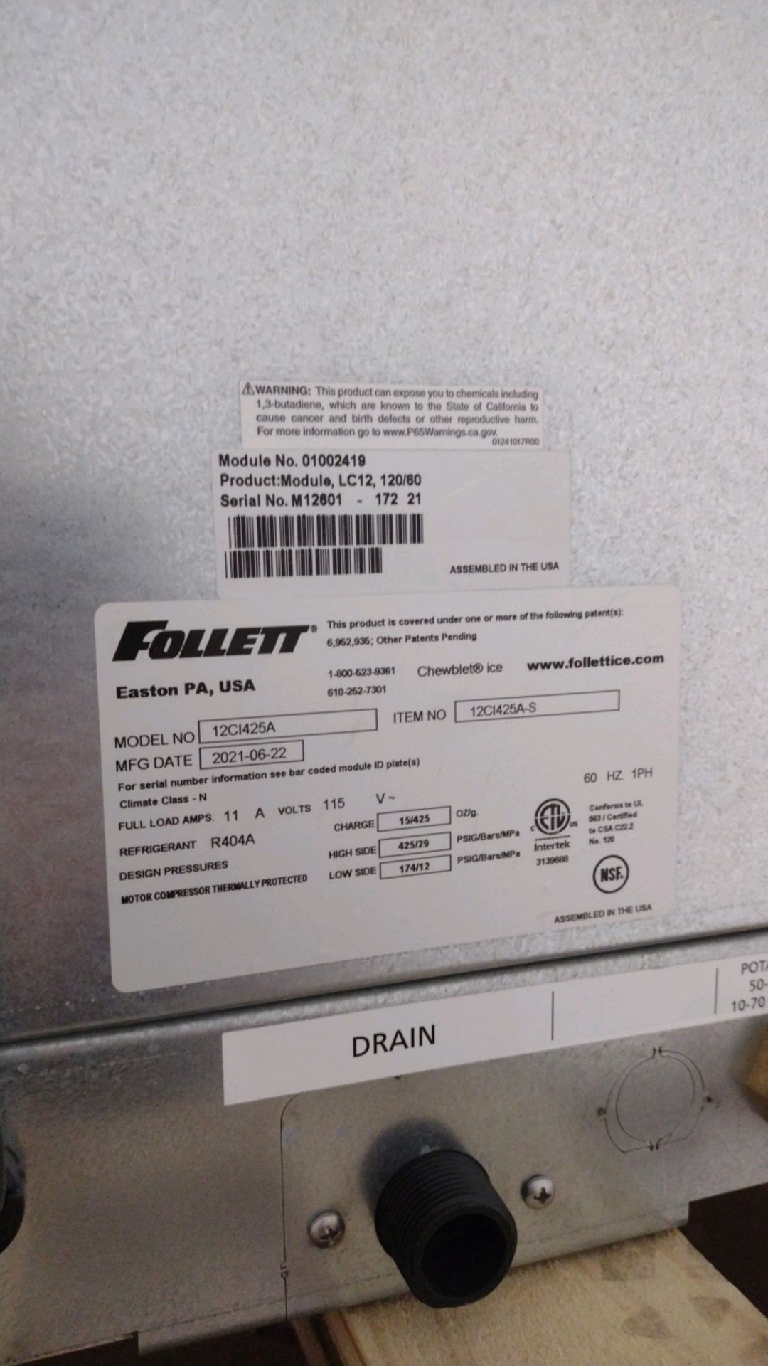 FOLLETT 12CI425A/12BASE-00 CHEWBLET ICE MAKER WITH STAND (IN BOX) LOCATED AT 1825 S. 43RD AVE SUITE - Image 5 of 5