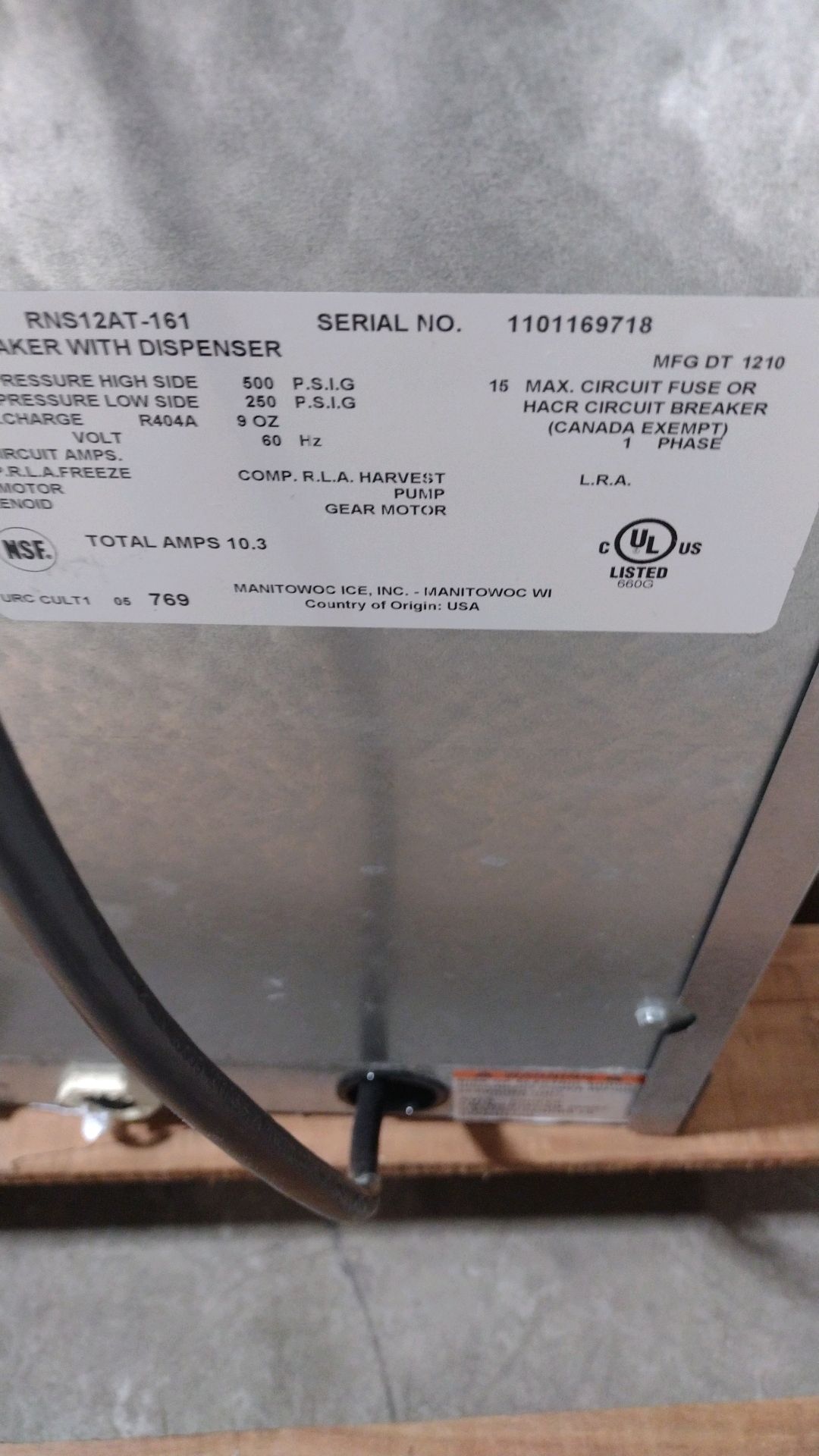 MANITOWOC RNS12AT-161 ICE MAKER (LOCATED AT 2440 GREENLEAF AVE, ELK GROVE VILLAGE, IL 60007) - Image 3 of 3