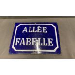 A vintage French enamel street sign “ALLEE FABELLE“ 30 x 40 cm
