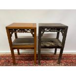A pair of antique elm chinese side tables in need of restoration