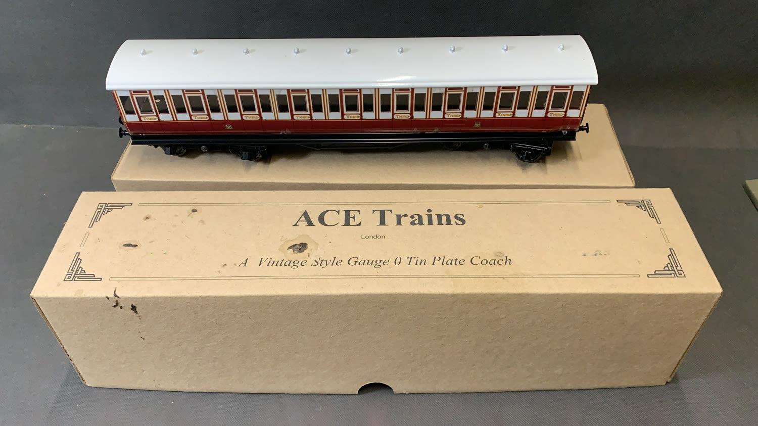 ACE TRAINS 0 Gauge vintage tinplate coach. C.R. Replica 3rd class Slam Door model. Boxed and in