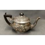 Antique silver teapot, elaborately chased, marked London, 390 grams