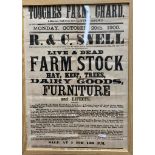 Framed R and C Snell auction poster for Tooches farm, October 1900
