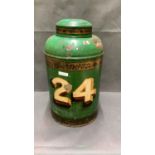 A Nineteenth century Tolewear tea caddy, painted green with the number 24