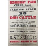 Hornsbury Farm, Farming stock sale poster, 1938