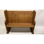 A rather delightful antique pine church pew, 121 cm long, 100 cm high